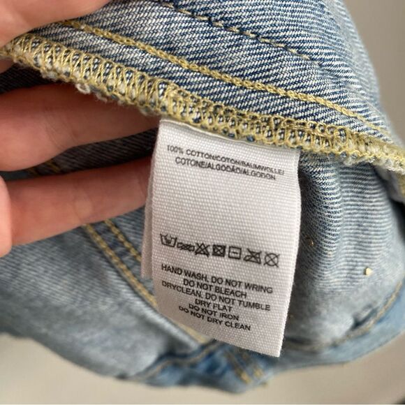 Free People Sunday Funday Blue Oversized Pearl Denim Jacket Distressed Slouchy - Picture 6 of 10